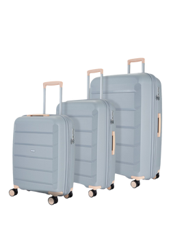 Rock Tulum 8-Wheel Expandable Suitcase Set, 3 Piece, Grey/Peach