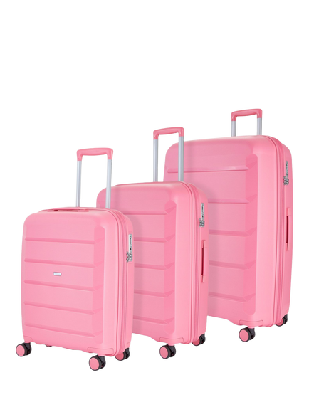 Rock Tulum 8-Wheel Expandable Suitcase Set, 3 Piece, Pink