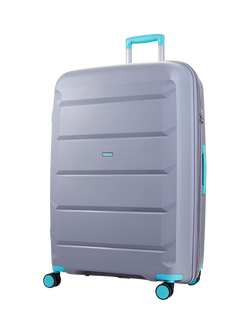 Rock Tulum 8-Wheel 78cm Expandable Large Suitcase, 105L, Grey/Aqua, Grey/Aqua