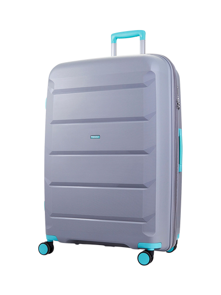 Rock Tulum 8-Wheel 78cm Expandable Large Suitcase, 105L, Grey/Aqua, Grey/Aqua