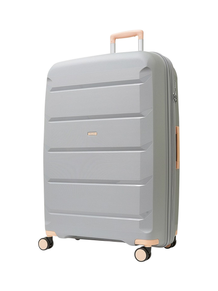 Rock Tulum 8-Wheel 78cm Expandable Large Suitcase, 105L, Grey/Peach