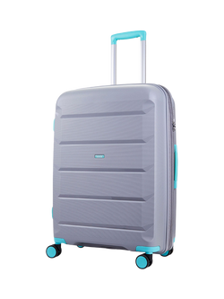 Rock Tulum 8-Wheel 66cm Expandable Medium Suitcase, 63L, Grey/Aqua