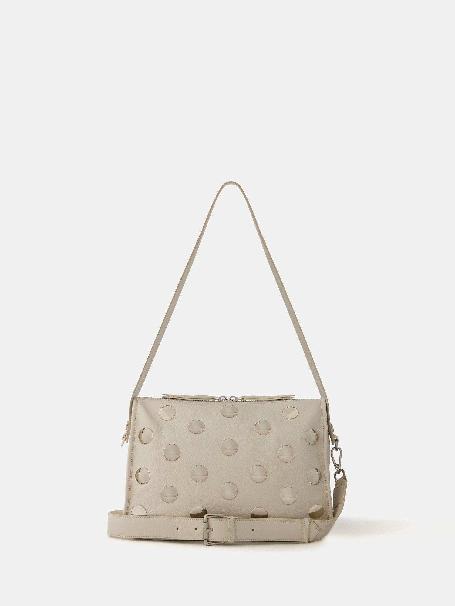 Product image 1 of 4, which shows Mint Velvet Leather Studded Shoulder Bag, Cream