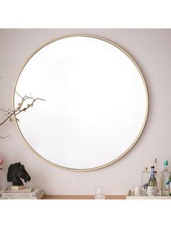West Elm Oversized Round Metal Frame Wall Mirror, 122cm, Antique Brass, Antique Brass