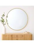 west elm Oversized Round Metal Frame Wall Mirror, 122cm, Antique Brass