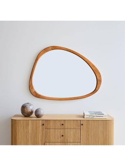 West Elm Mid Century Asymmetrical Acacia Wood Wall Mirror, 103 x 129cm, Acorn, Wood