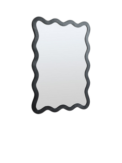 West Elm Wavy Mango Wood Wall Mirror, 120 x 89cm, Black, Wood