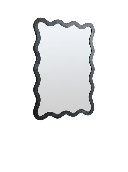 West Elm Wavy Mango Wood Wall Mirror, 120 x 89cm, Black, Wood