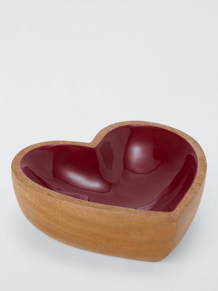 John Lewis Heart Small Bowl, 15cm, FSC-Certified (Mango Wood), Natural/Red, Red