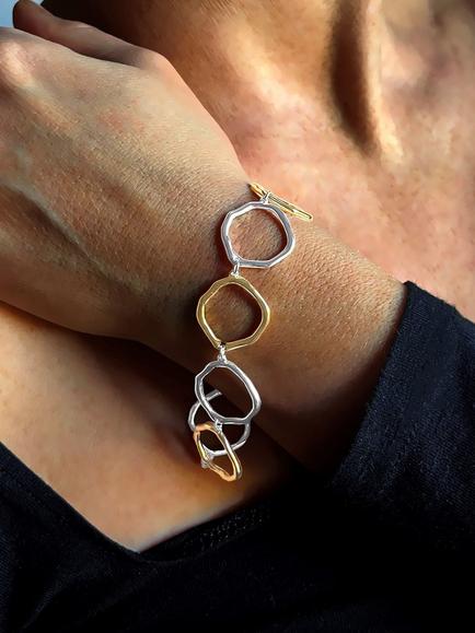 Nina B Organic Circles Chain Bracelet, Silver/Gold - view 2, Silver/Gold