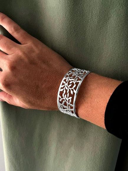 Nina B Cut Out Leaves Cuff Bangle, Silver - view 2, Silver