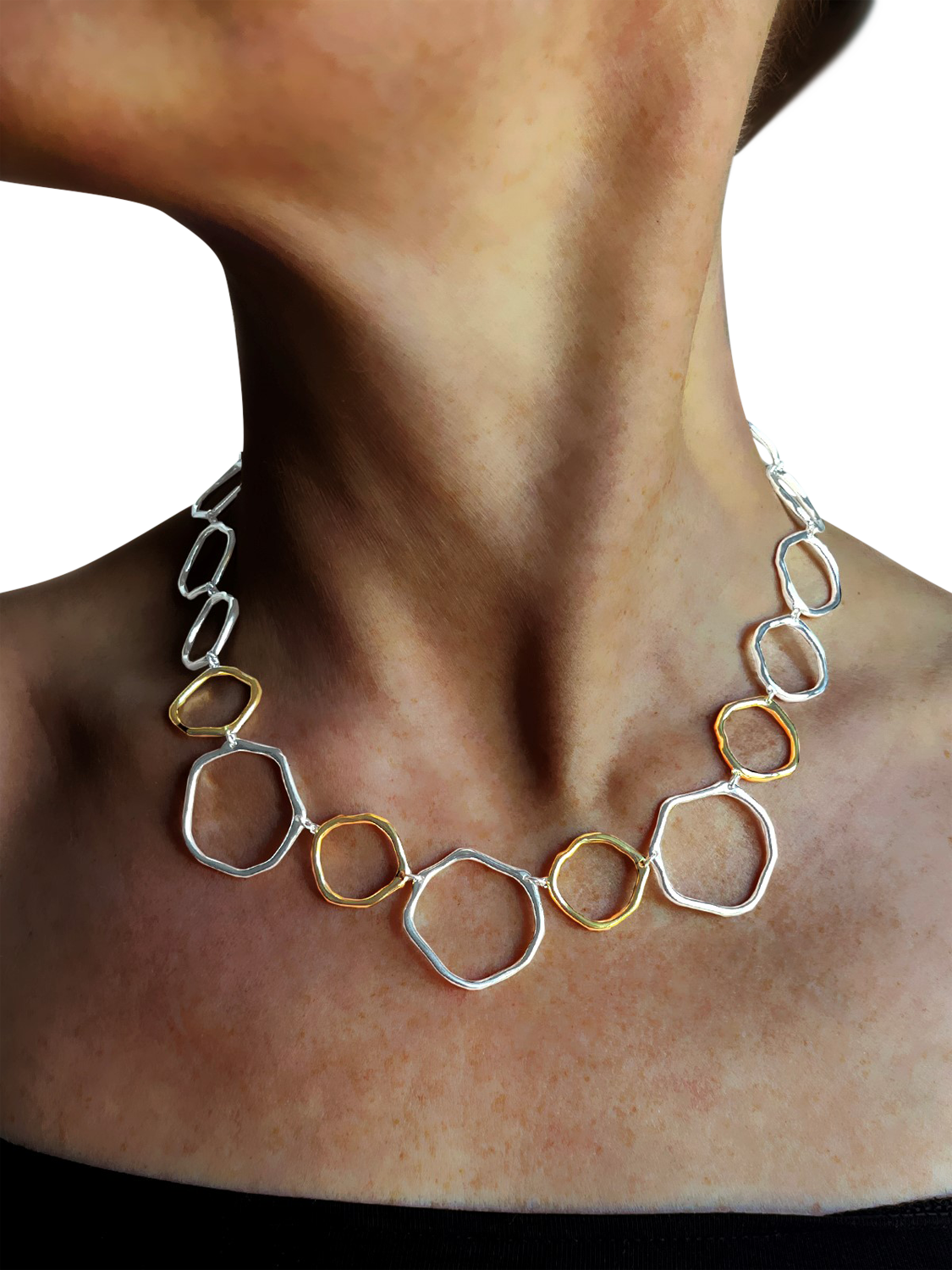 Product image 2 of 4, which shows Nina B Organic Circles Collar Necklace, Silver/Gold