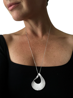 Nina B Fluted Curved Pendant Necklace, Silver - view 2, Silver