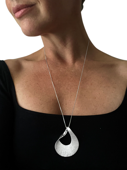 Nina B Fluted Curved Pendant Necklace, Silver - view 2, Silver