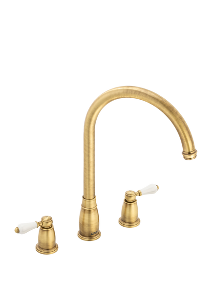 Franke Gloriana Classic Swivel J Spout 2 Lever 3 Hole Basin Tap, Brass