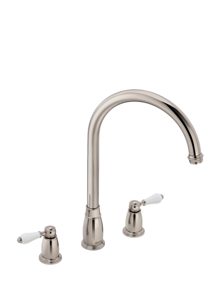 Franke Gloriana Classic Swivel J Spout 2 Lever 3 Hole Basin Tap, Décor Steel