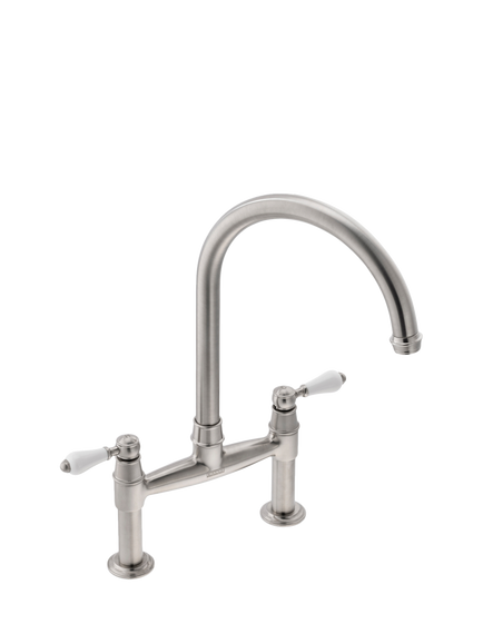 Franke Gloriana Classic Swivel J Spout Bridge 2 Lever Kitchen Tap, Décor Steel