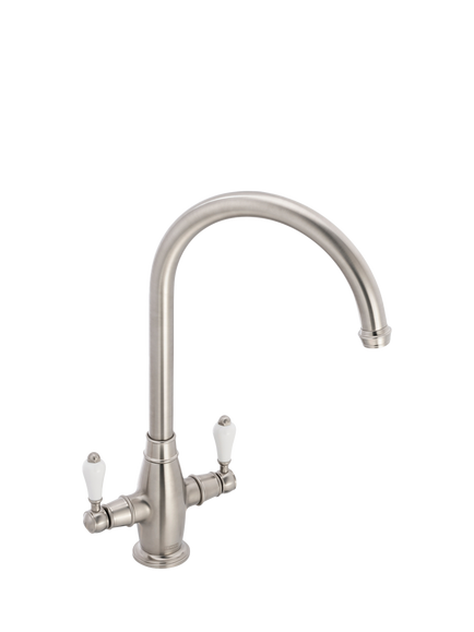 Franke Gloriana Classic Swivel J Spout 2 Lever Kitchen Tap, Décor Steel
