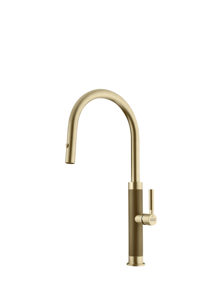 Franke Mythos Masterpiece Pull-Out Nozzle Swivel J Spout Single Lever Kitchen Mixer Tap, Gold