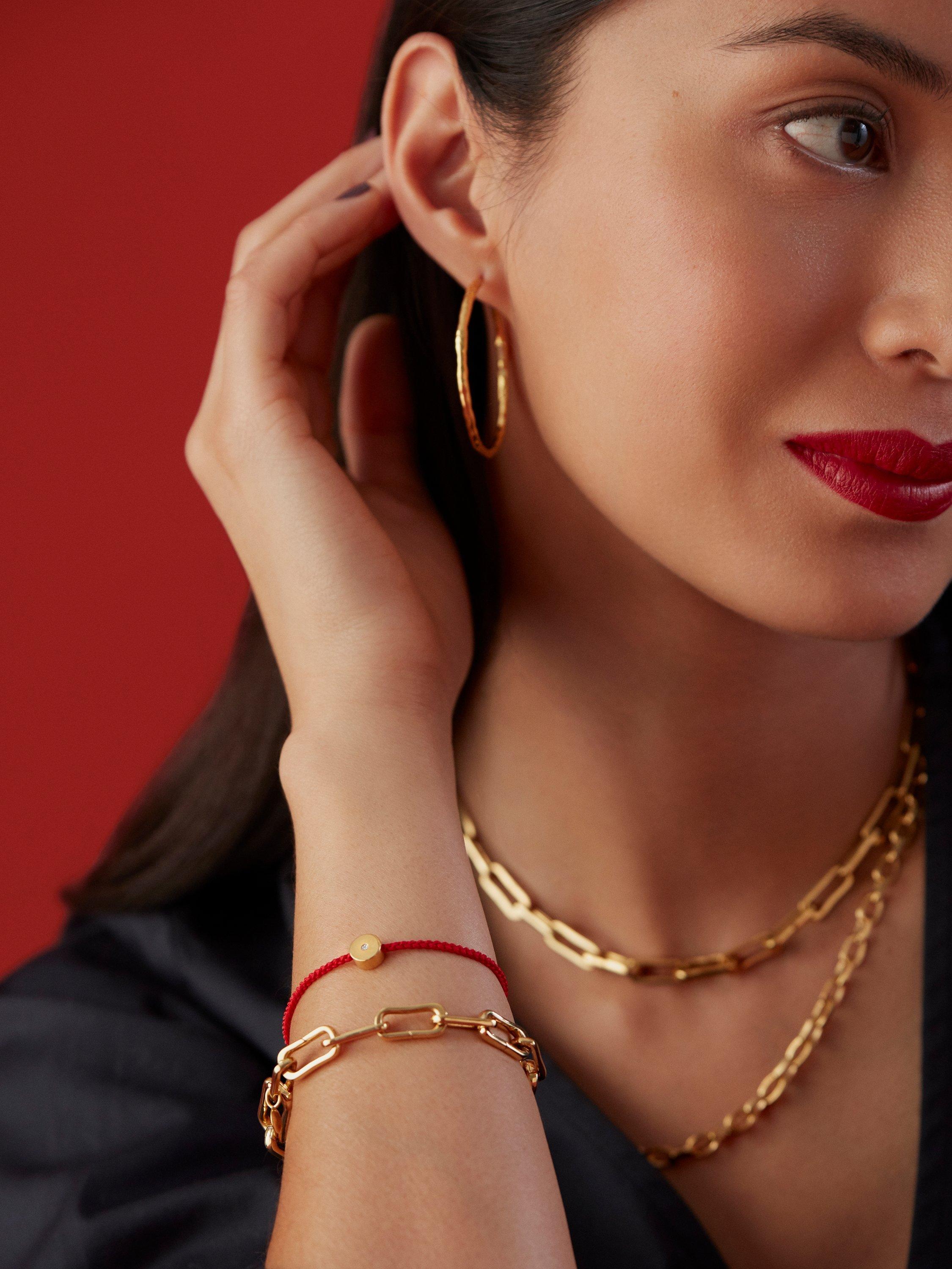 Product image 3 of 4, which shows Monica Vinader Lab Grown Diamond Linear Cord Bracelet, Gold/Red