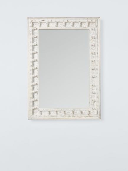 John Lewis Rajasthan Carved Wood Rectangular Wall Mirror, 70 x 50cm, FSC-Certified (Mango Wood), White, White
