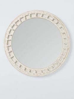 John Lewis Rajasthan Carved Wood Round Wall Mirror, 65cm, FSC-Certified (Mango Wood), White, White
