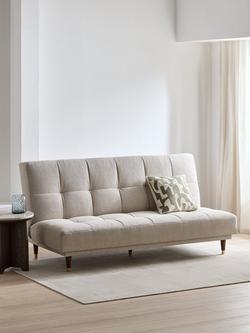 John Lewis Linear Medium 2 Seater Sofa Bed, Brass Leg - view 2, Latte Textured