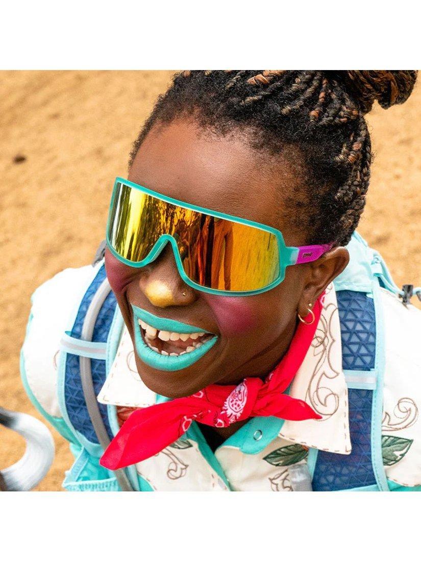 Product image 4 of 5, which shows goodr Unisex Wrap G - I Do My Own Stunts Sunglasses, Turquoise