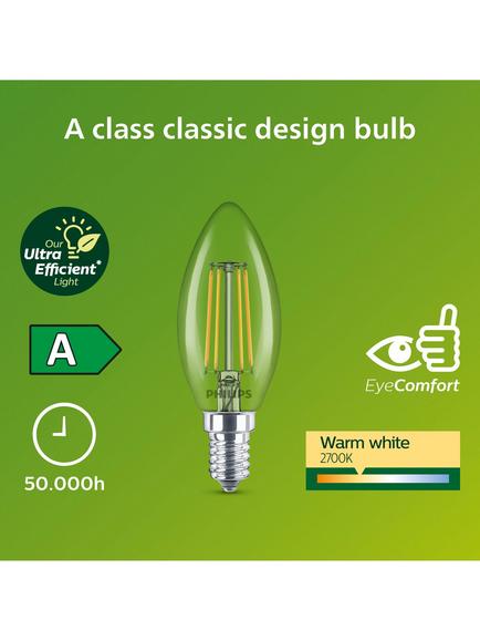 Philips Ultra Efficient 2.3W E14 LED Candle Bulb, White/Clear - view 2, White