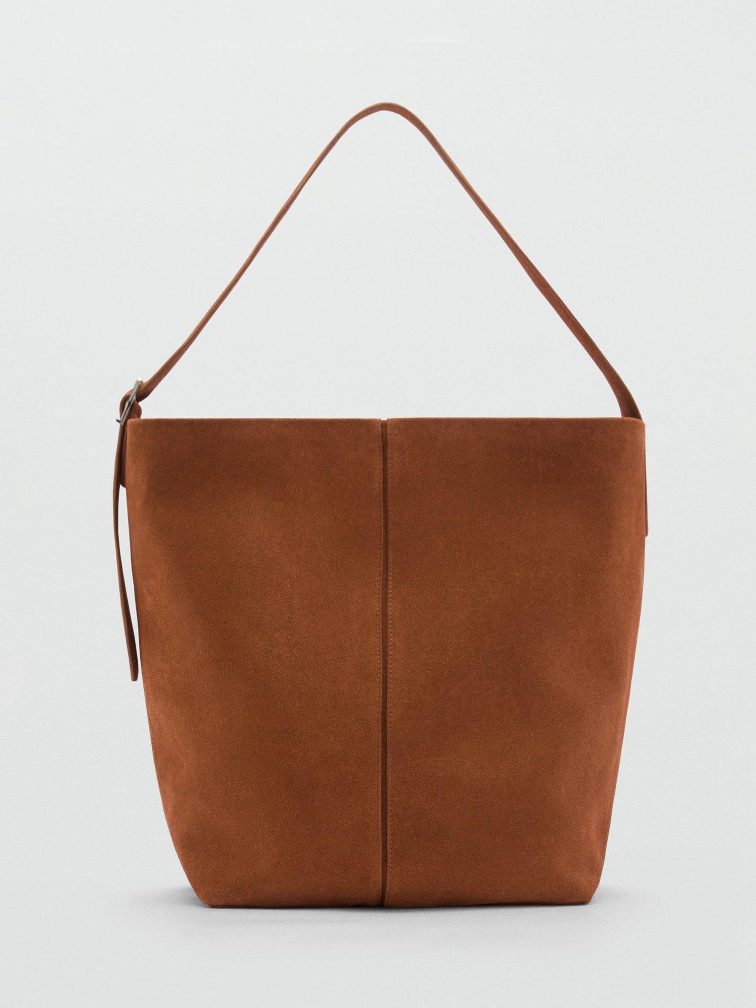 Mango Carnaby Suede Shoulder Bag, Mid Brown