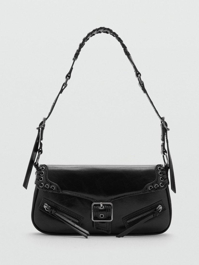 Mango Valentin Buckle Detail Shoulder Bag, Black