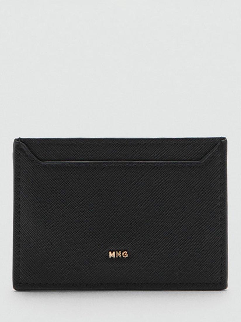 Mango Martes Faux Saffiano Leather Card Holder, Black
