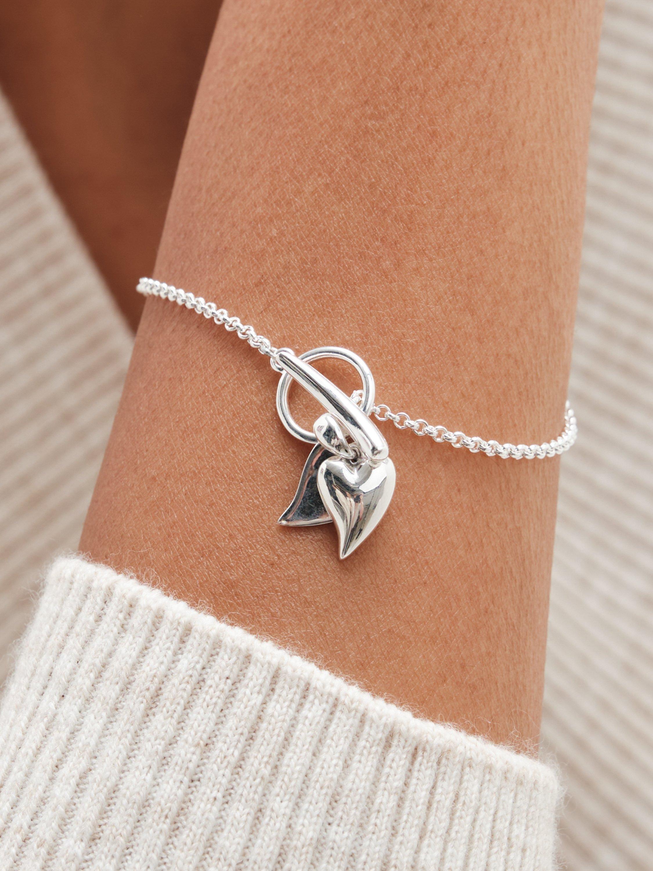 Product image 2 of 4, which shows Simply Silver Heart Charm T-Bar Chain Bracelet, Silver