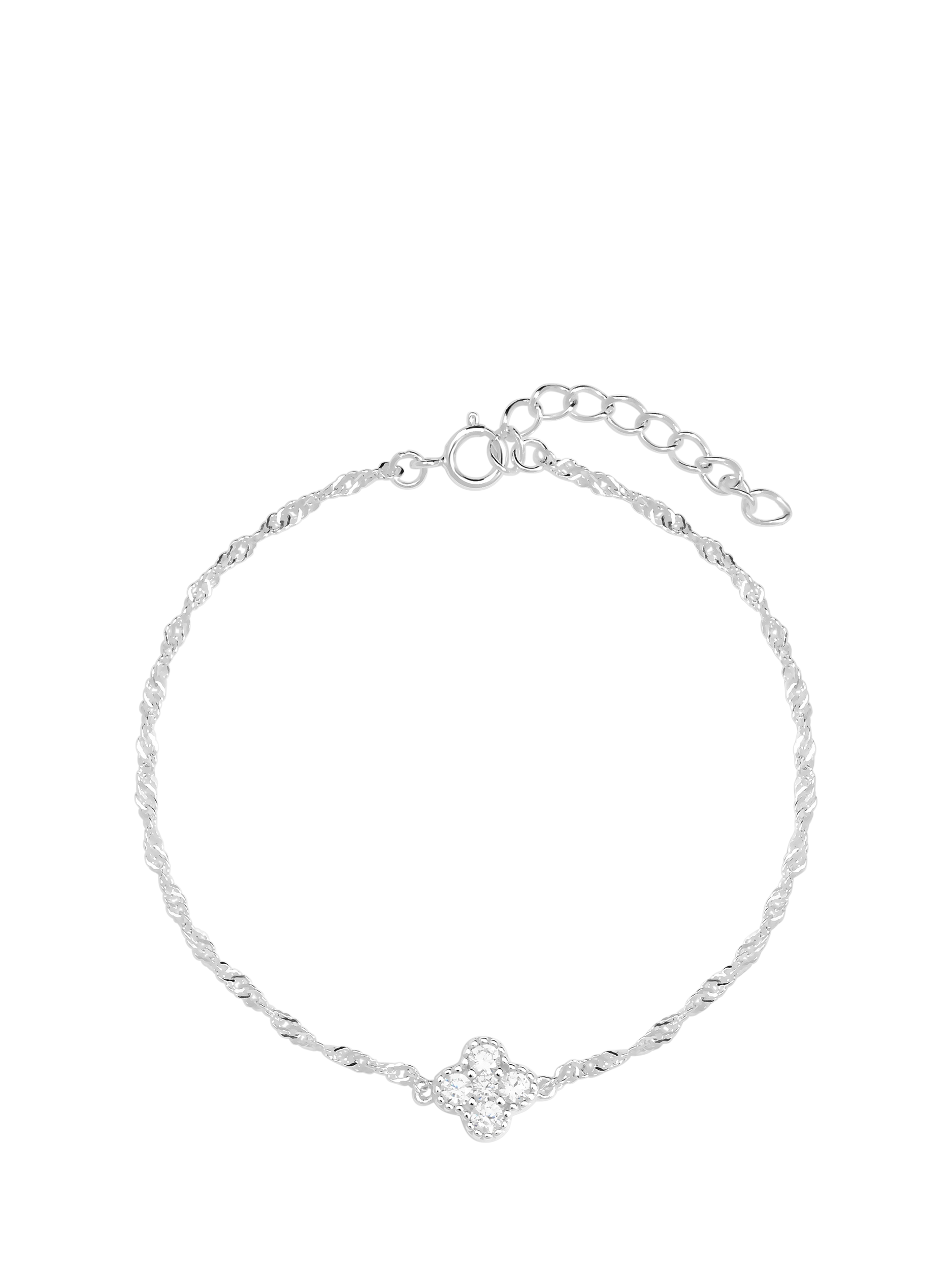 Simply Silver Cubic Zirconia Fine Clover Bracelet, Silver