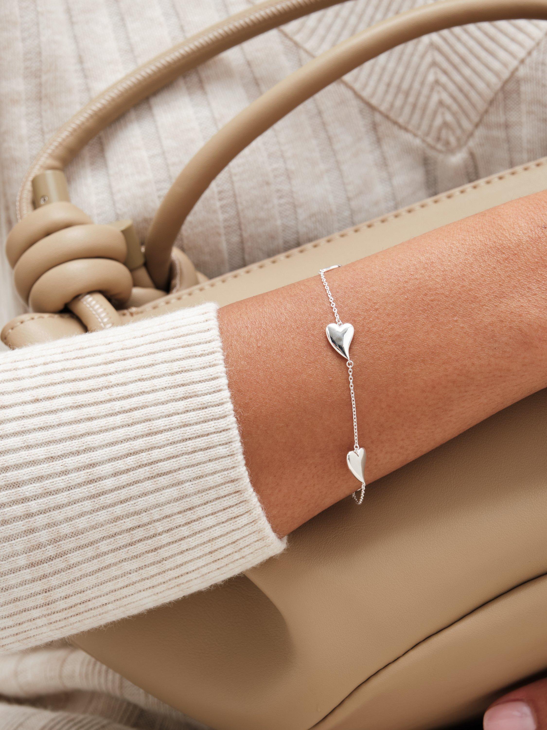 Product image 2 of 4, which shows Simply Silver Tapered Heart Station Bracelet Chain Bracelet, Silver