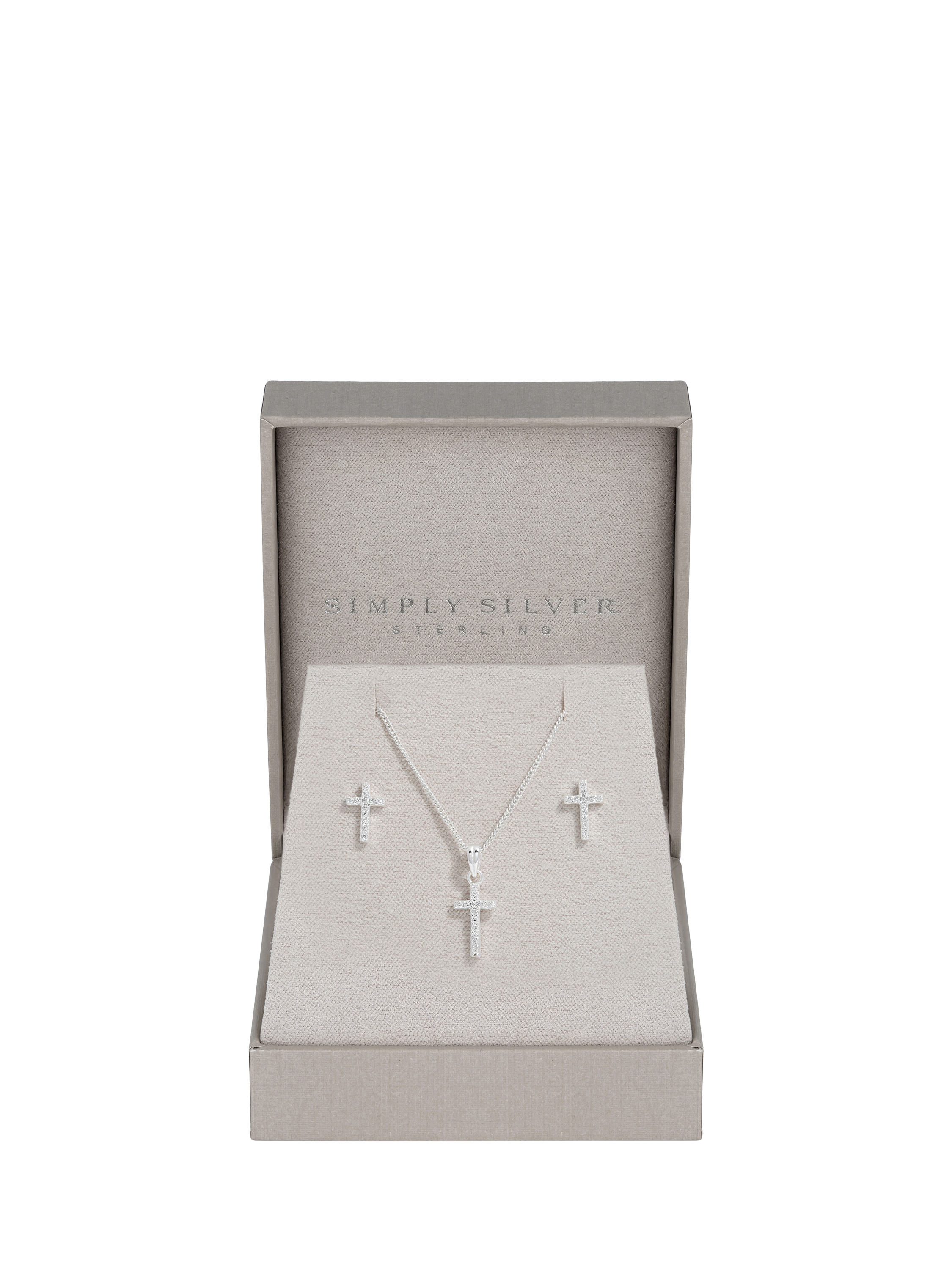 Product image 1 of 4, which shows Simply Silver Cubic Zirconia Cross Earrings & Necklace Set, Silver