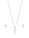 Simply Silver Cubic Zirconia Cross Earrings & Necklace Set, Silver