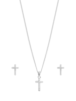 Simply Silver Cubic Zirconia Cross Earrings & Necklace Set, Silver - view 2, Silver