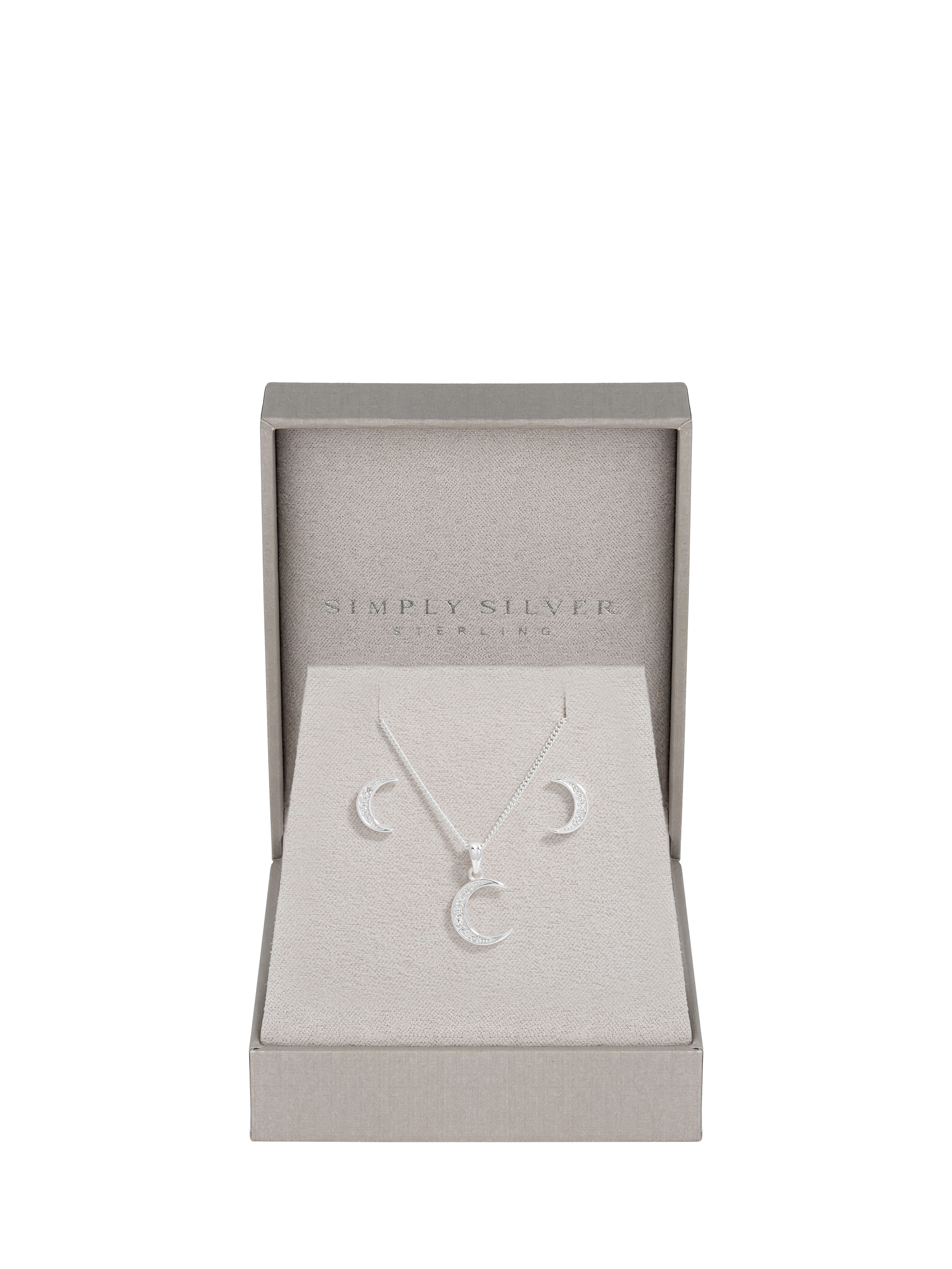 Product image 1 of 2, which shows Simply Silver Cubic Zirconia Crescent Moon Earrings & Necklace Set, Silver