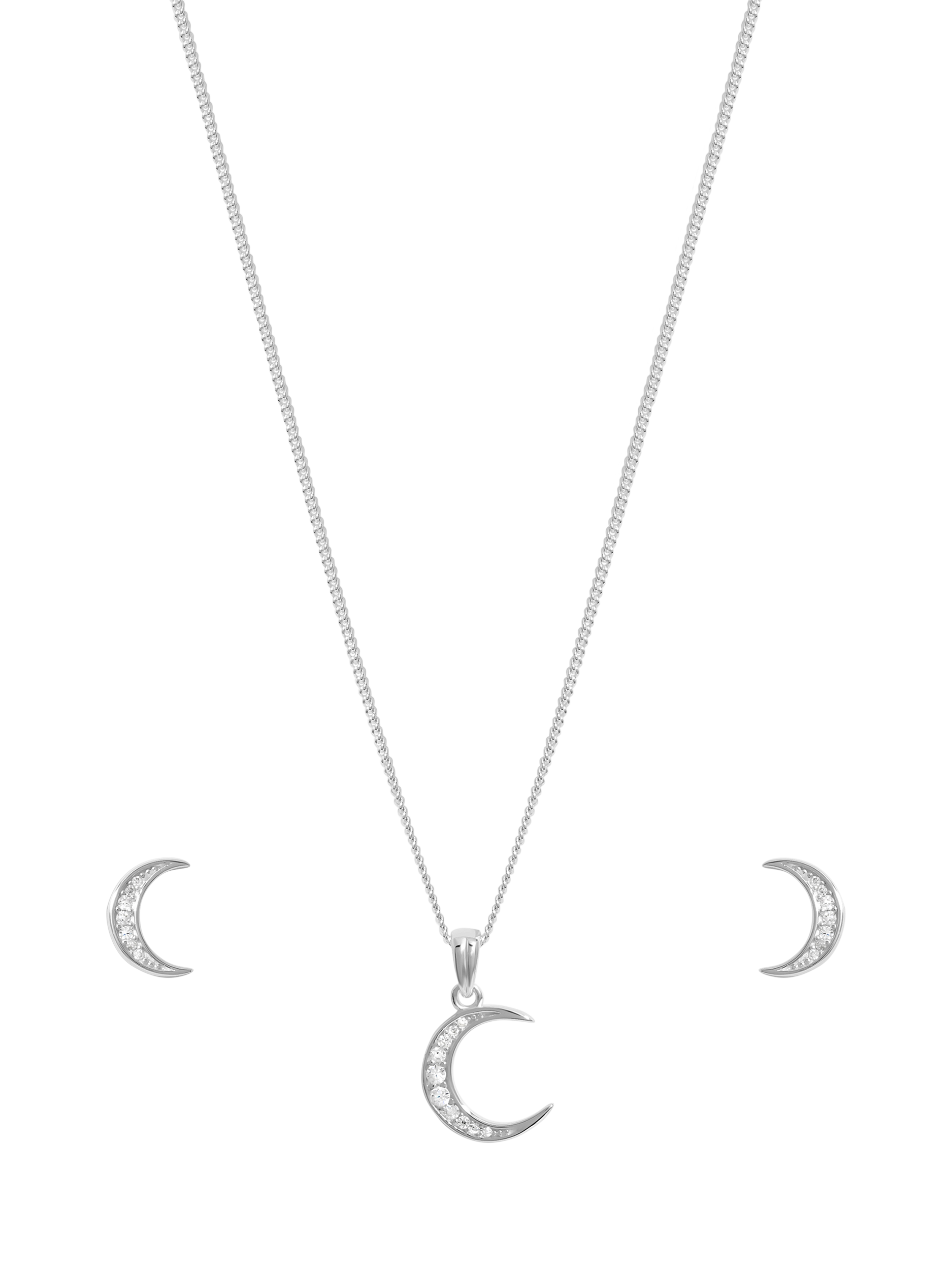 Product image 2 of 2, which shows Simply Silver Cubic Zirconia Crescent Moon Earrings & Necklace Set, Silver