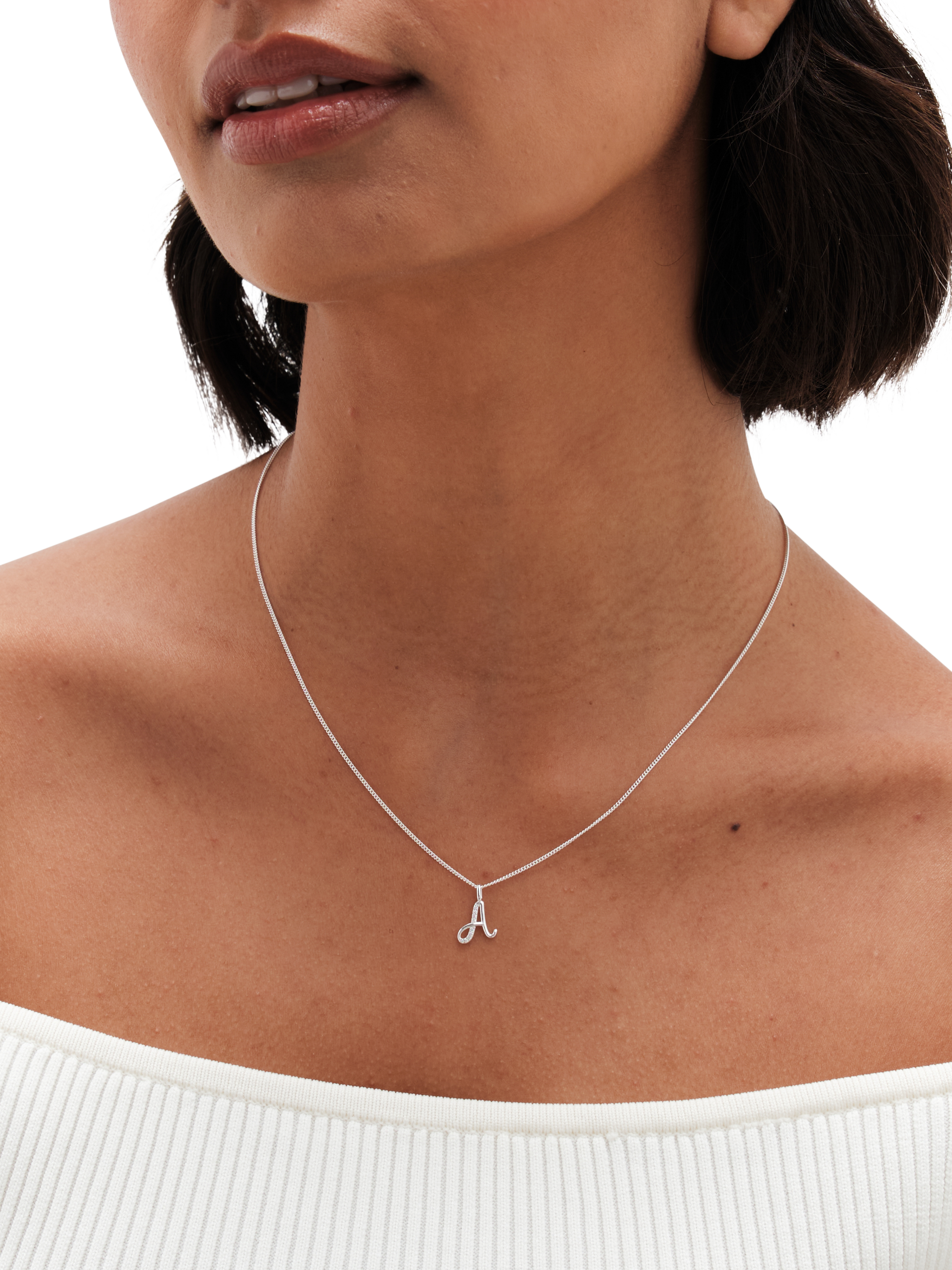 Product image 2 of 4, which shows Simply Silver Sterling Silver 925 Polished and Cubic Zirconia Initial 'A' Pendant