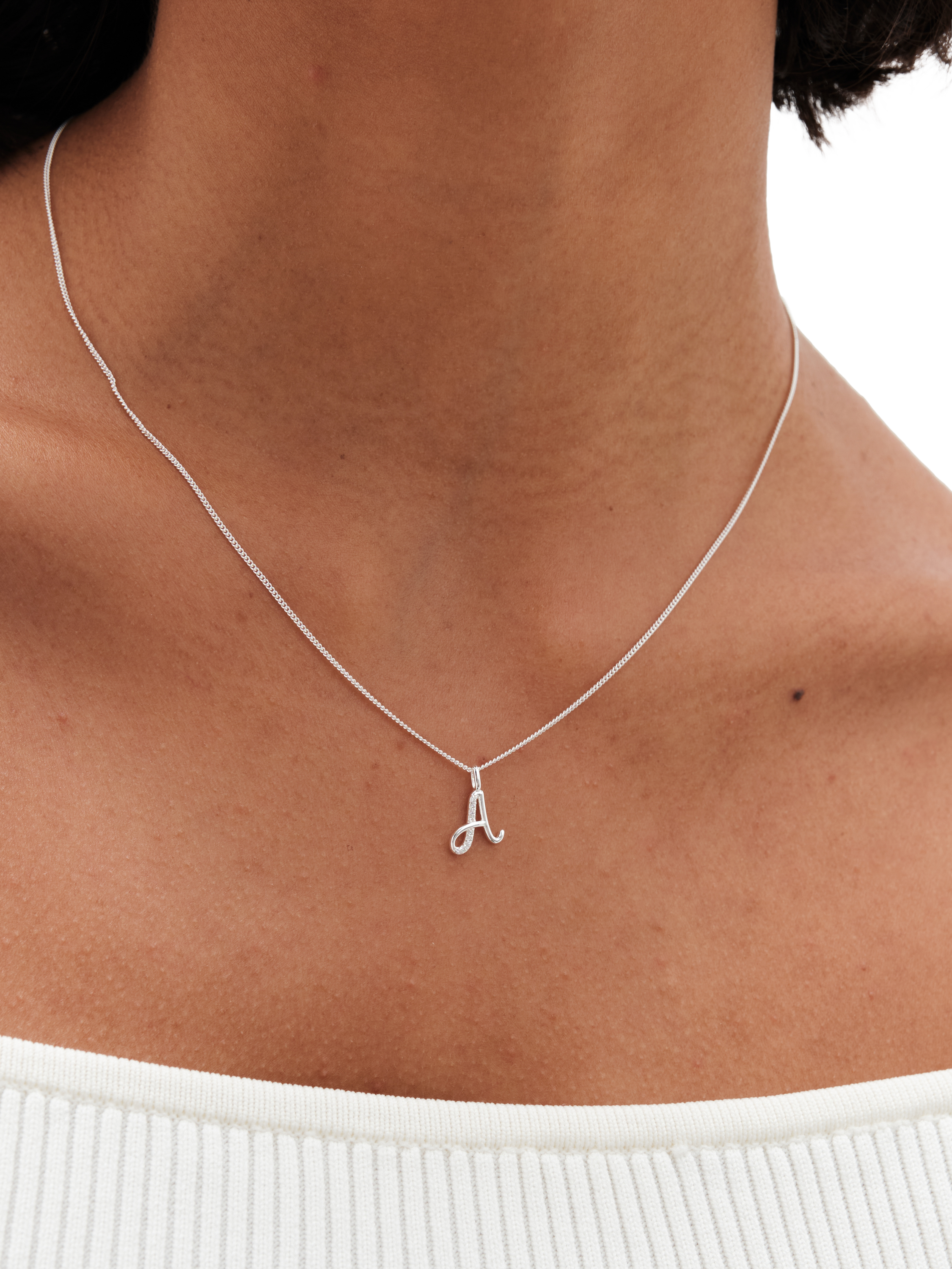 Product image 3 of 4, which shows Simply Silver Sterling Silver 925 Polished and Cubic Zirconia Initial 'A' Pendant