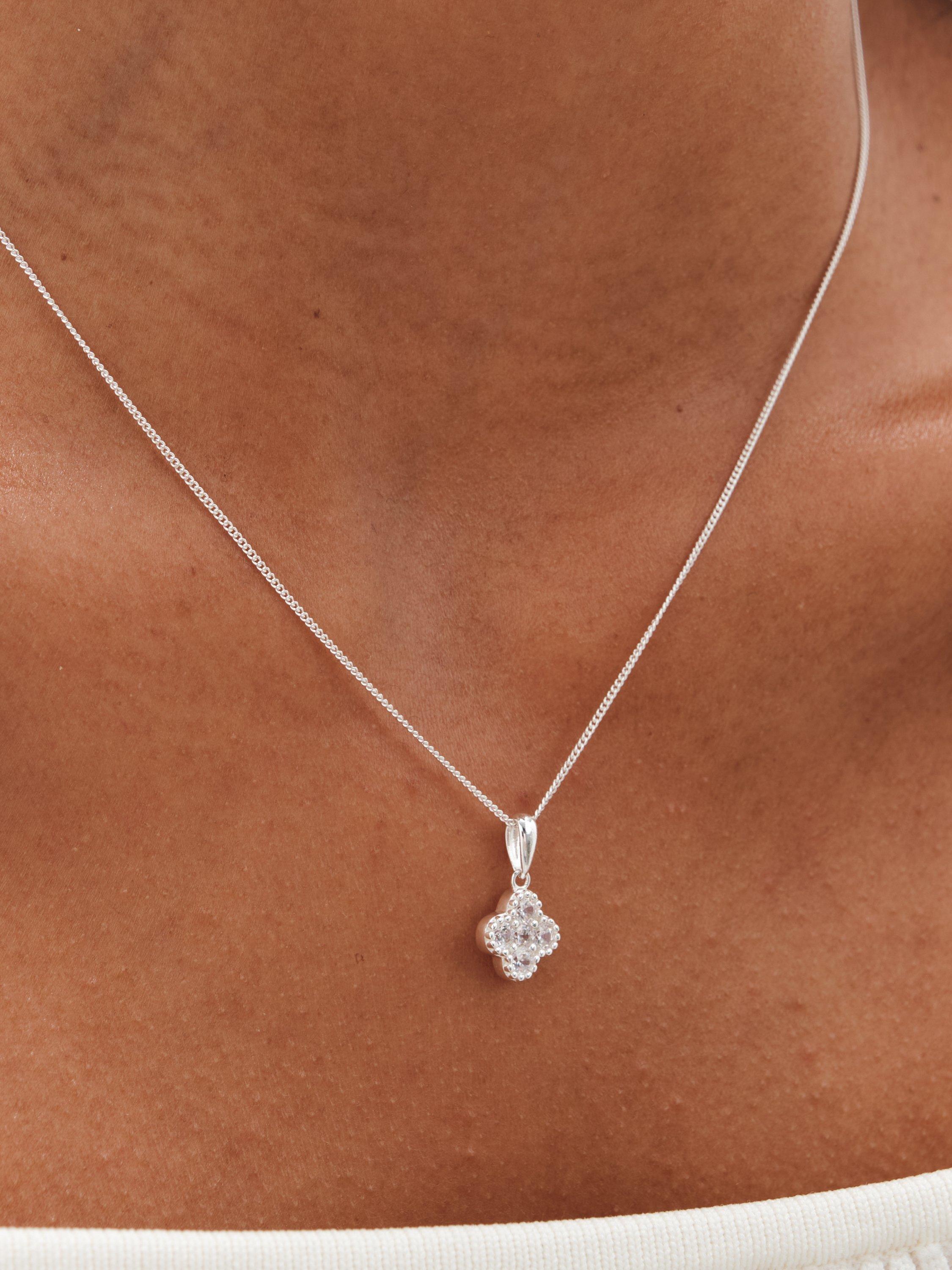 Product image 1 of 2, which shows Simply Silver Cubic Zirconia Fine Clover Pendant Necklace, Silver