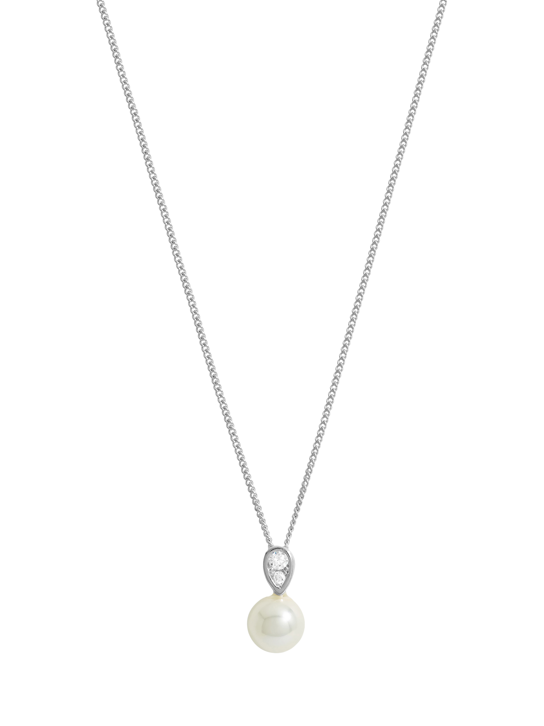 Simply Silver Cubic Zirconia Pearl Classic Drop Pendant Necklace Silver