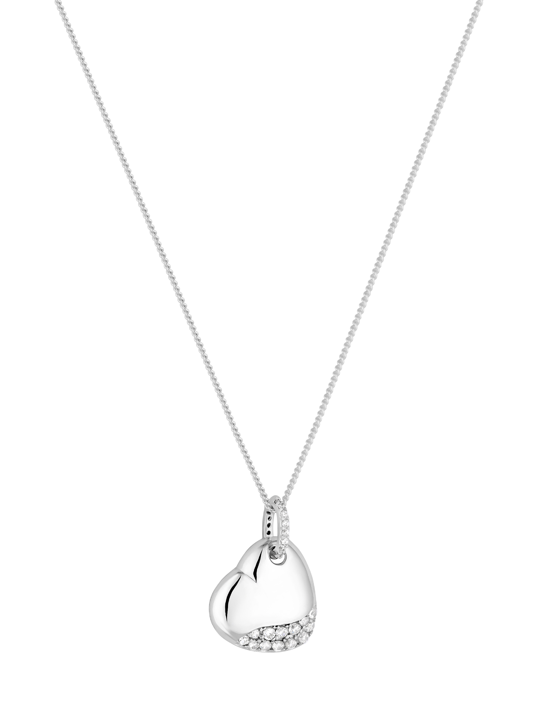 Product image 1 of 3, which shows Simply Silver Pave Polished Puff Heart Necklace, Silver
