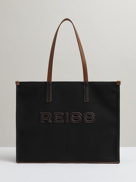 Reiss Lola Canvas Tote Bag, Black, Black