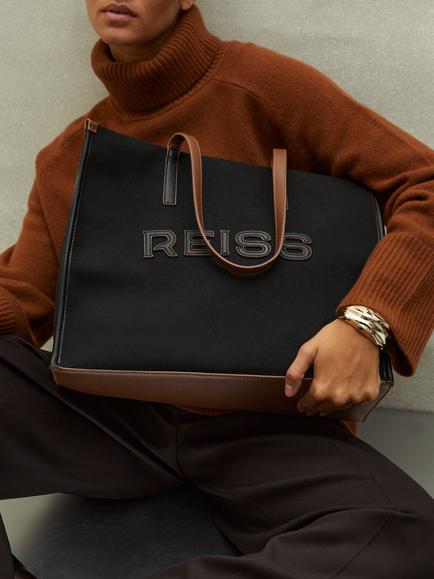 Reiss Lola Canvas Tote Bag, Black - view 2, Black