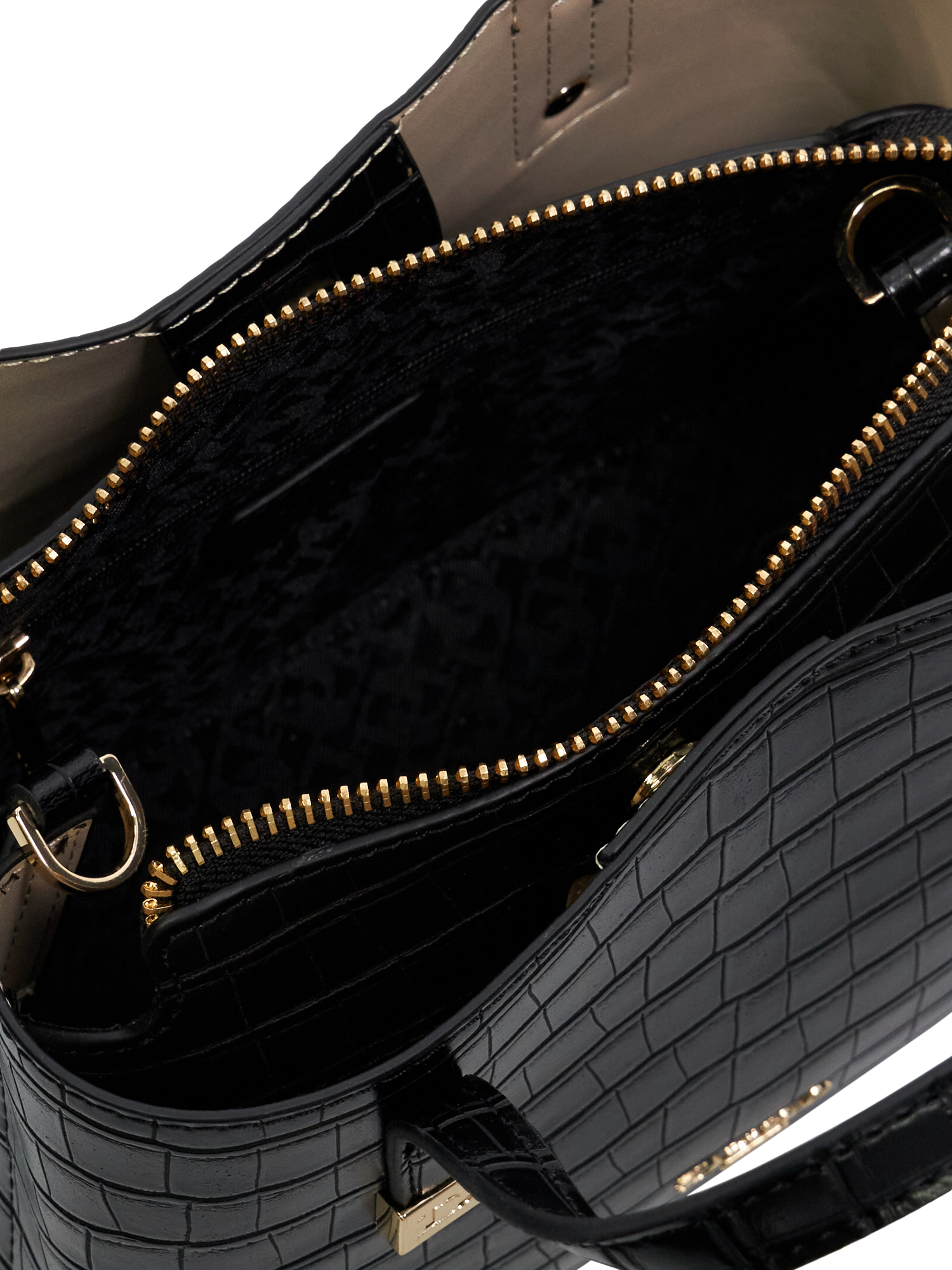 Product image 2 of 11, which shows Dune London Dinkydorrio Patent Croc Effect Tote Bag, Black