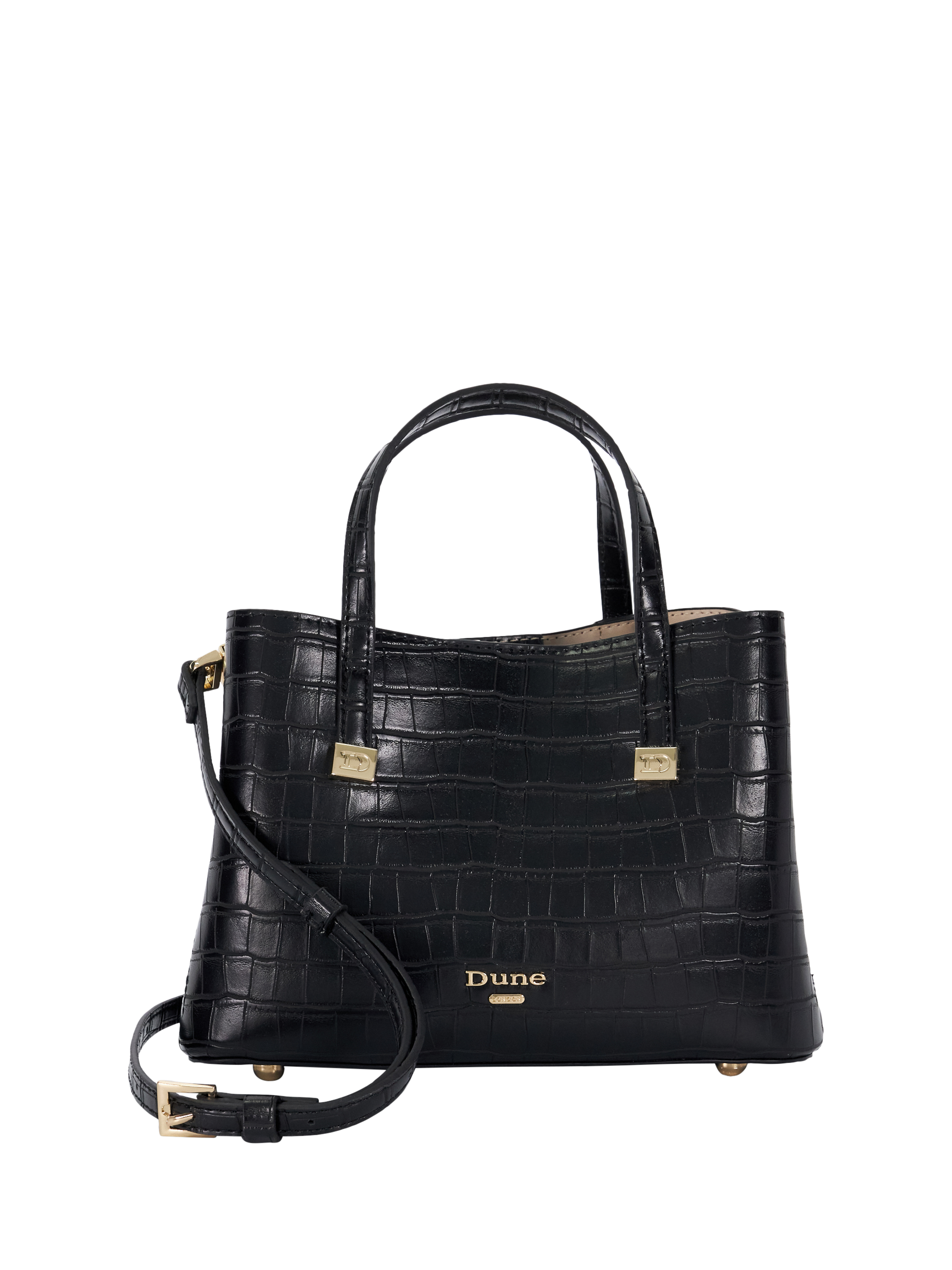 Product image 4 of 11, which shows Dune London Dinkydorrio Patent Croc Effect Tote Bag, Black