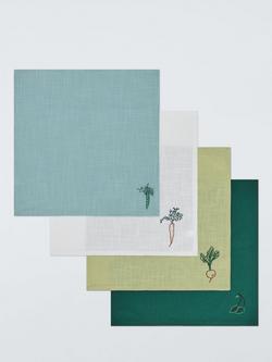 John Lewis X Deliciously Ella Embroidered Cotton Napkins, Set of 4, Multi